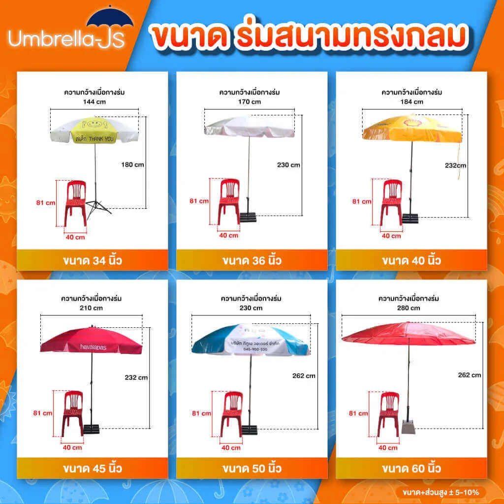 ขนาดร่มสนามทรงกลม Umbrella js
