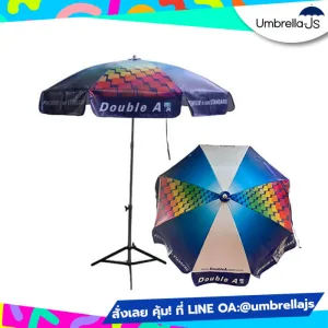 ร่มสนามสกรีนโลโก้ Double A ลายกราฟิกสีสด ร่มสนามทรงกลม