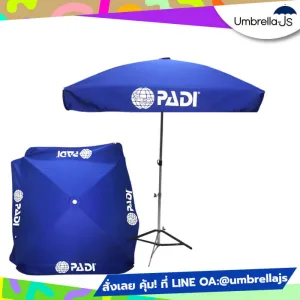 ร่มสนามสกรีนโลโก้ PADI สีน้ำเงิน เหมาะสำหรับแบรนด์กิจกรรม / ดำน้ำ / อีเวนต์