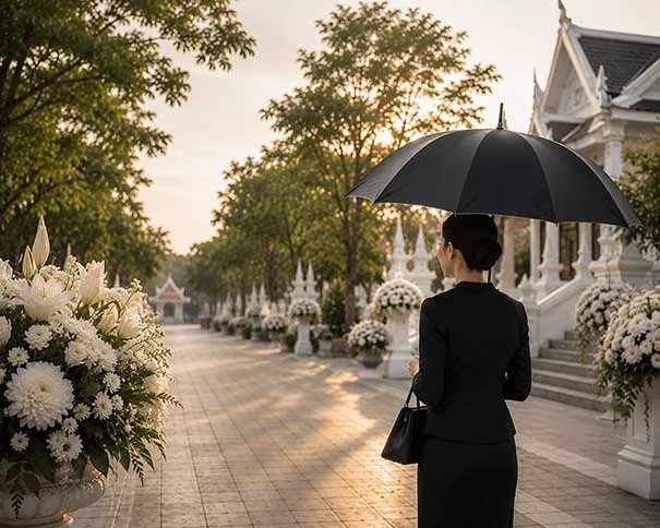 ร่มงานศพ สื่อความหมายร่มเย็นเป็นสุข